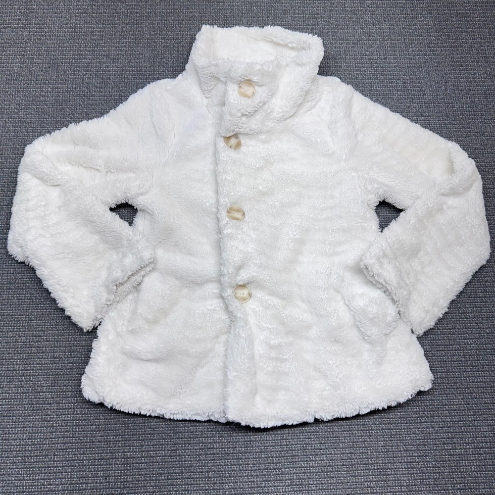 Patagonia Girls L 12 White High Pile Fleece Button Up Jacket Mock Neck Sherpa